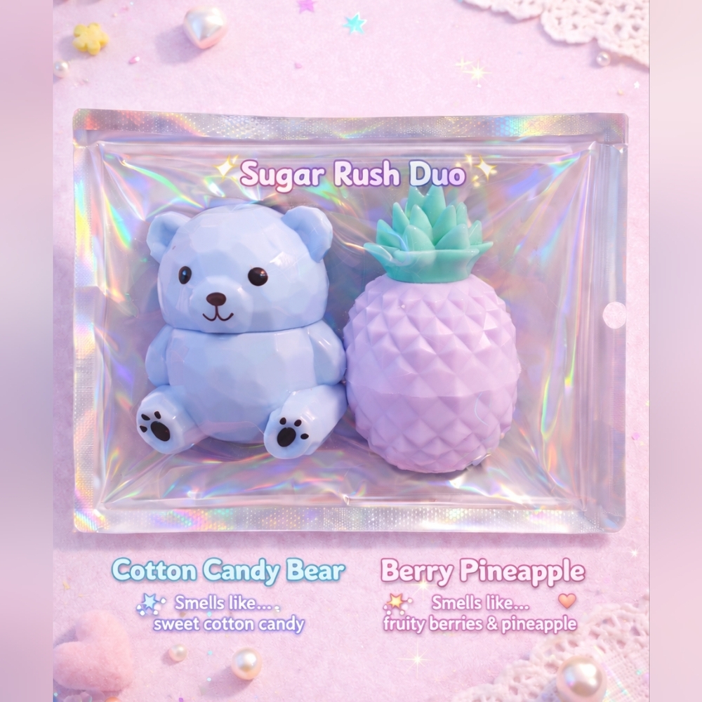 Sugar Rush Duo 🍭 Cotton Candy Bear & Berry Pineapple | Kawaii Scented Set